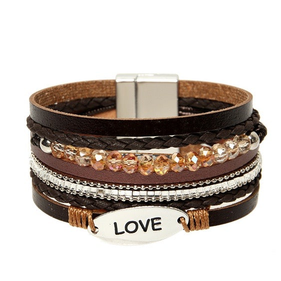 Bohemian Style Leather Crystal Bracelet